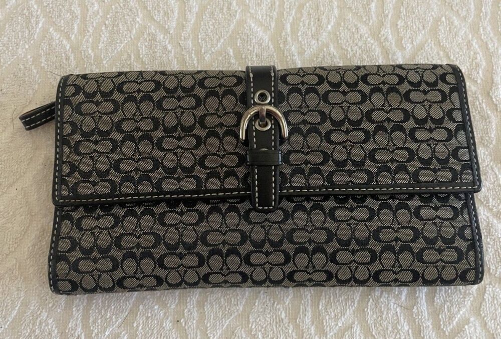 COACH Y2K SOHO SIGNATURE LONG WALLET "Mini C" Jacquard Tri-Fold Buckle